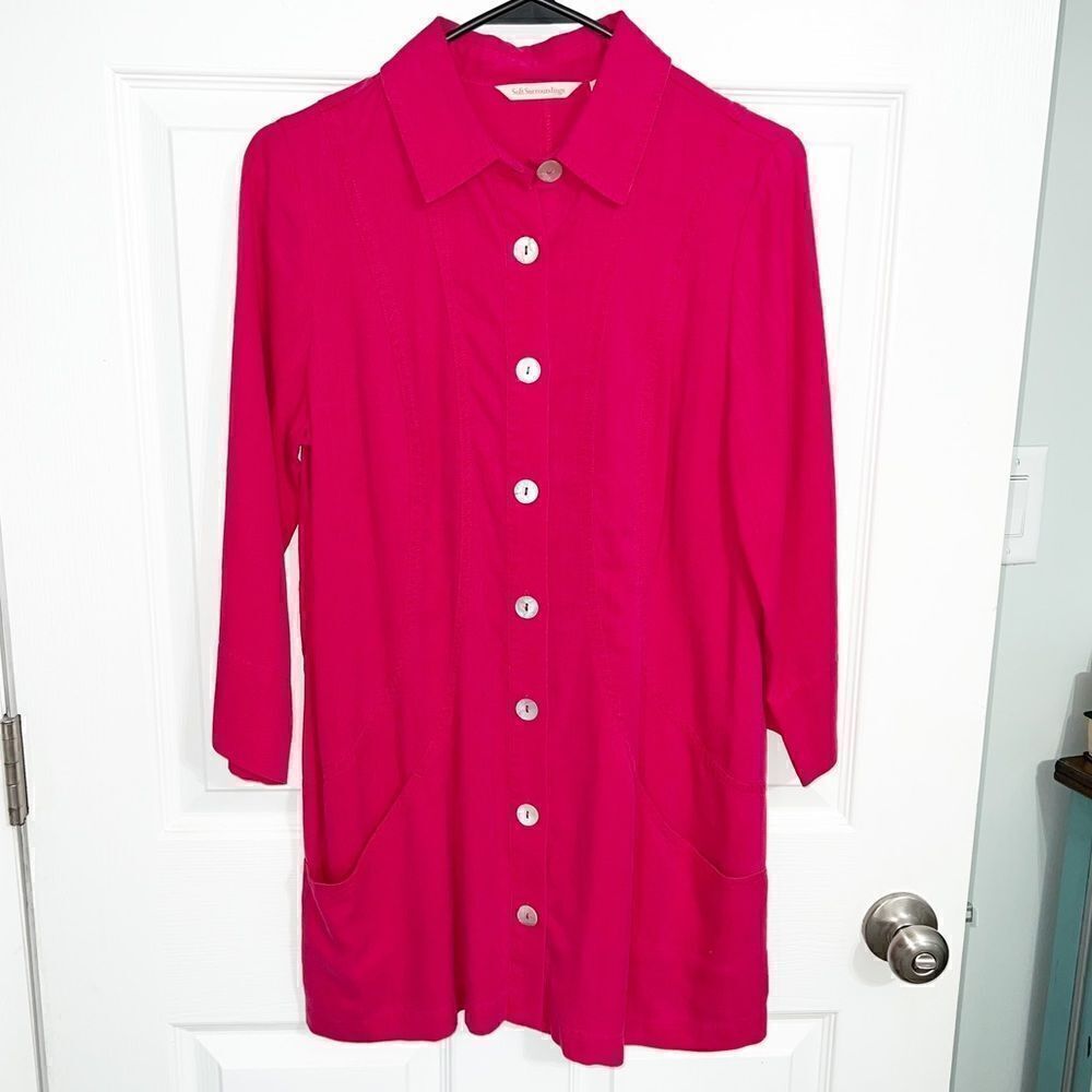 Soft Surroundings Button Up Tunic In Fuchsia W/ M… - image 1